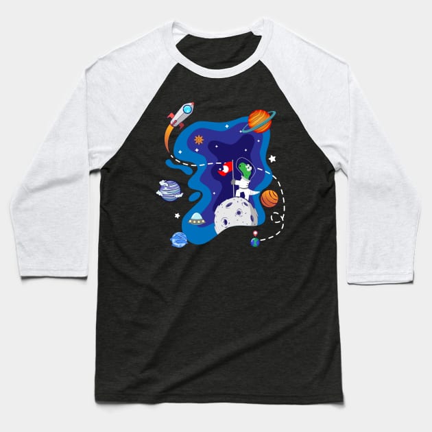 Dino Exlore Baseball T-Shirt by HarlinDesign